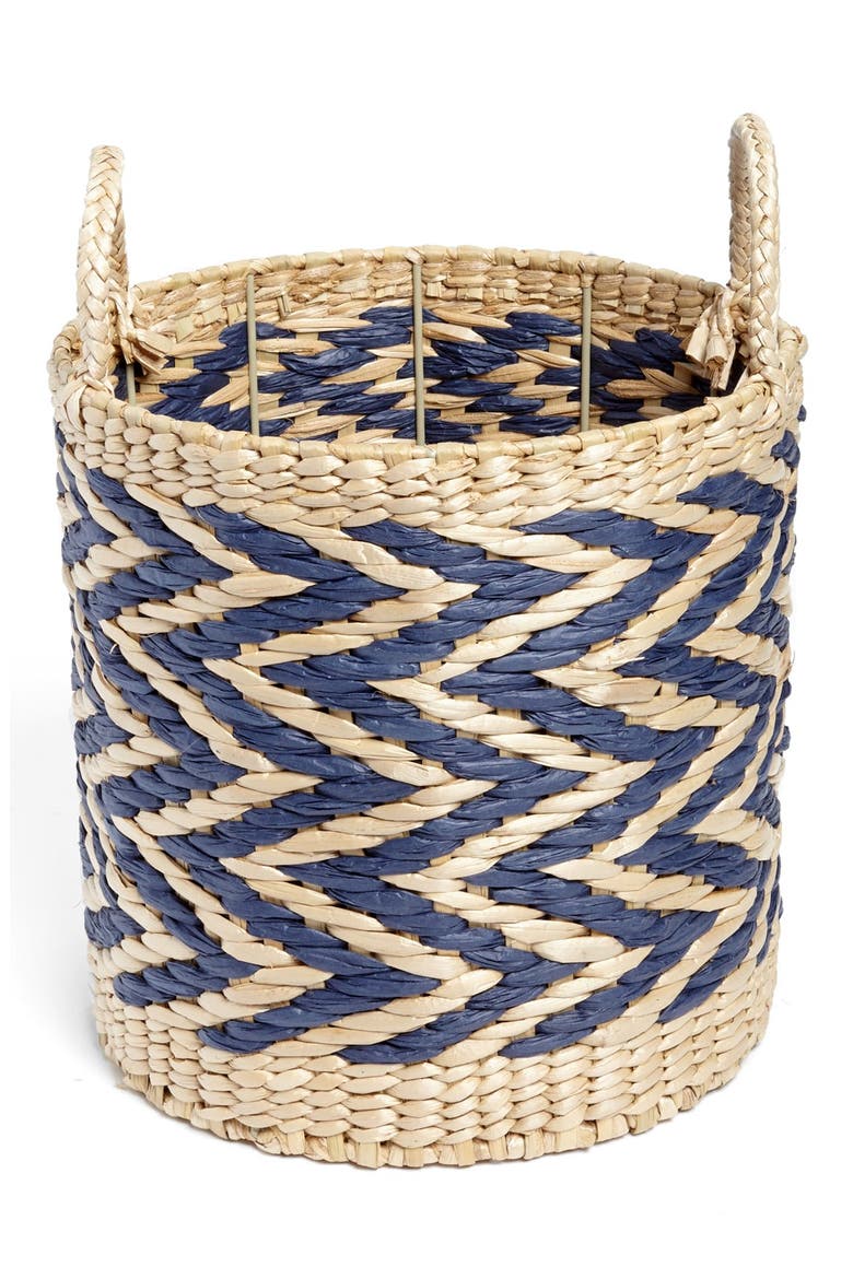 Short Straw Basket, Main, color, NATURAL/ BLUE