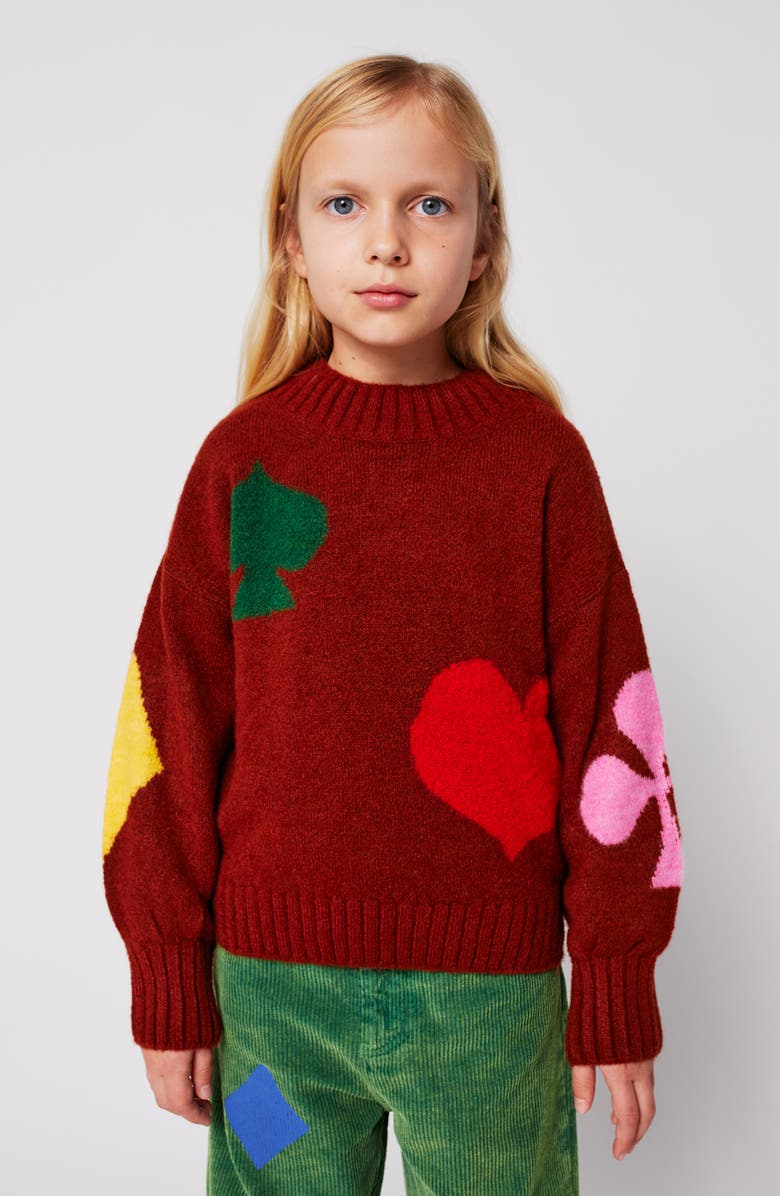 Bobo Choses Kids' Joker Jacquard Crewneck Sweater, Alternate, color, Burgundy Red