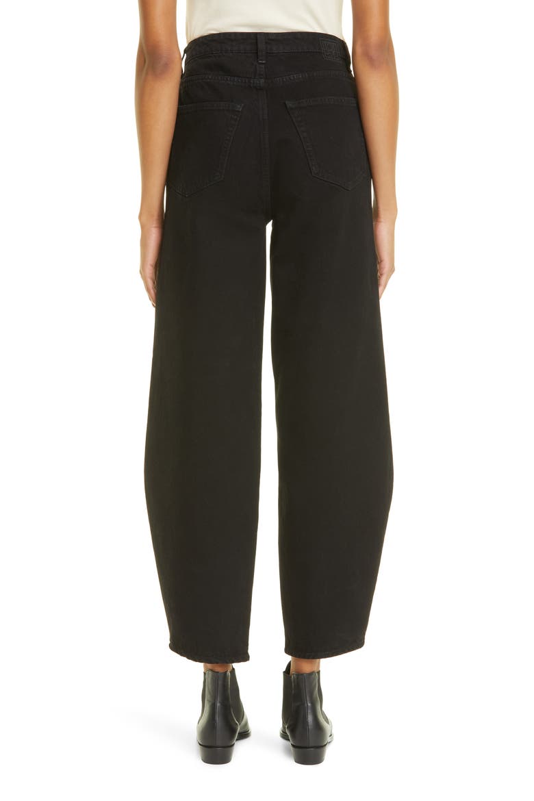 Totême High Waist Barrel Leg Raw Denim Jeans, Alternate, color, BLACK