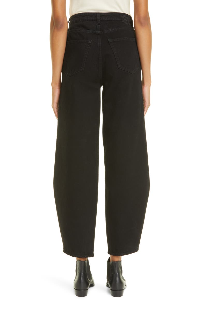 TOTEME High Waist Barrel Leg Raw Denim Jeans, Alternate, color,