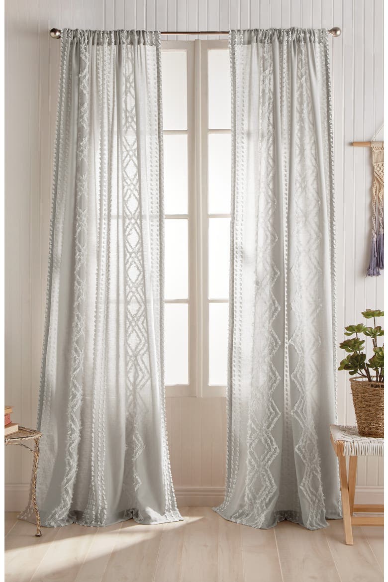 Cut Geo Back Tab Single Curtain Panel, Alternate, color, GREY