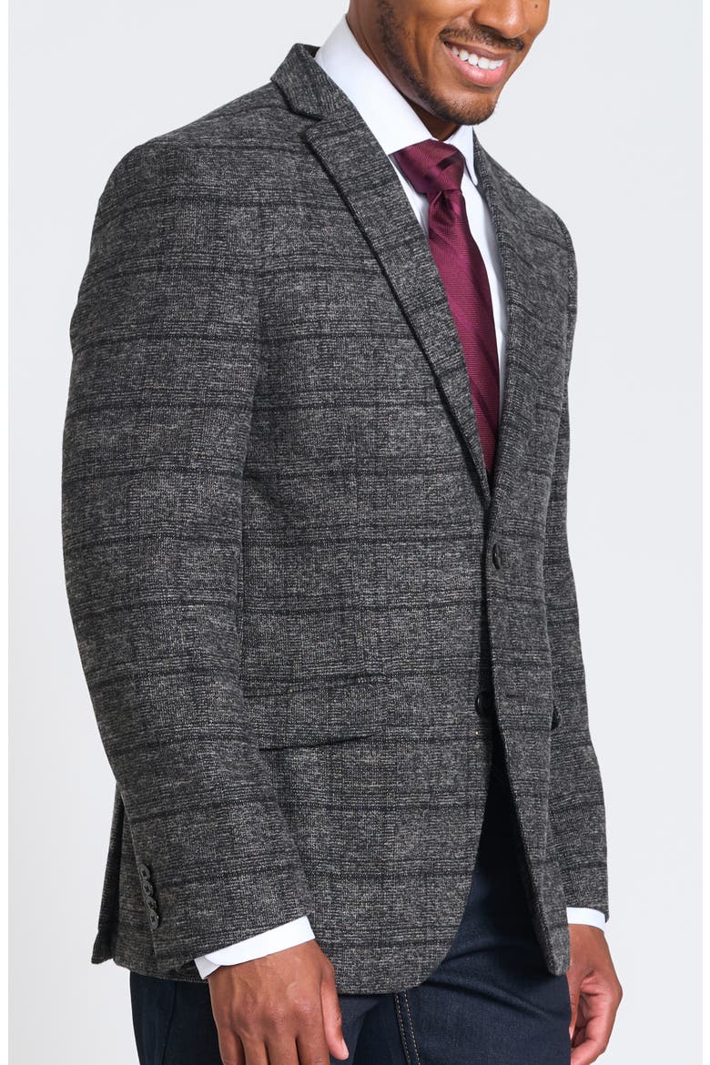 Gray Windowpane Plaid Bouclé Blazer, Alternate, color, GREY