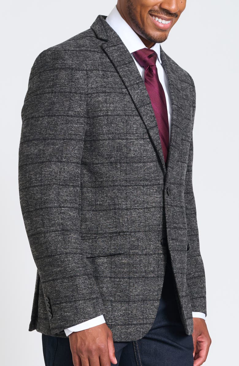 SAVILE ROW CO Gray Windowpane Plaid Bouclé Blazer, Alternate, color, Grey