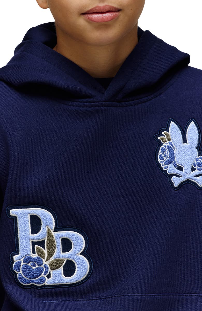 Psycho Bunny Kids' Auguste Floral Patch Hoodie, Alternate, color, Evening Blue
