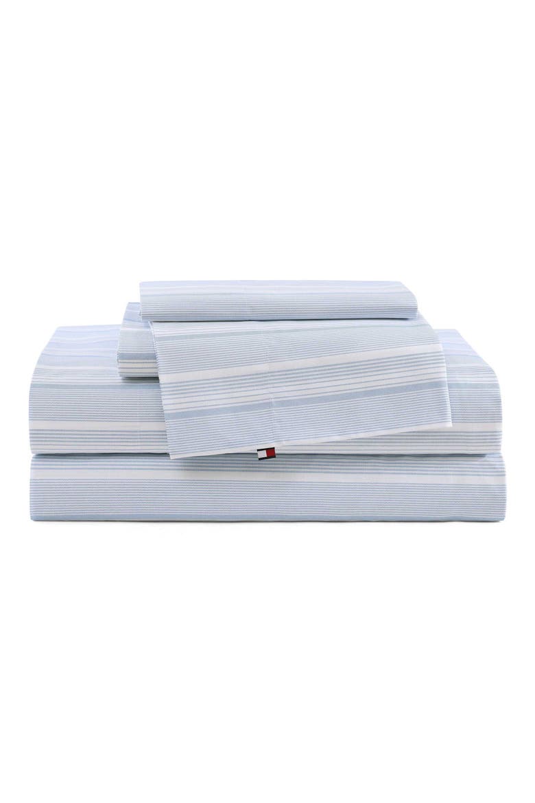 Sailing Stripe Cotton Percale Sheet Set, Main, color, LIGHT BLUE