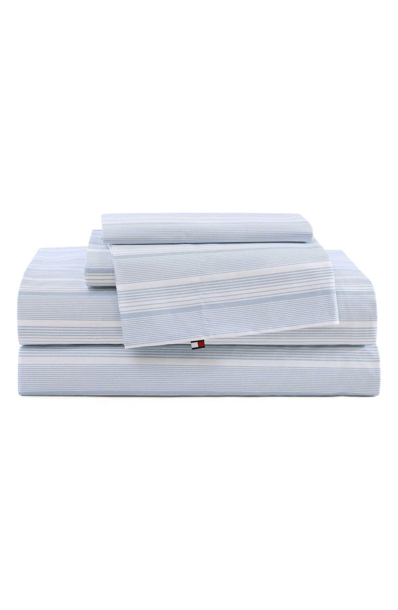 Tommy Hilfiger Sailing Stripe Cotton Percale Sheet Set, Main, color, Light Blue