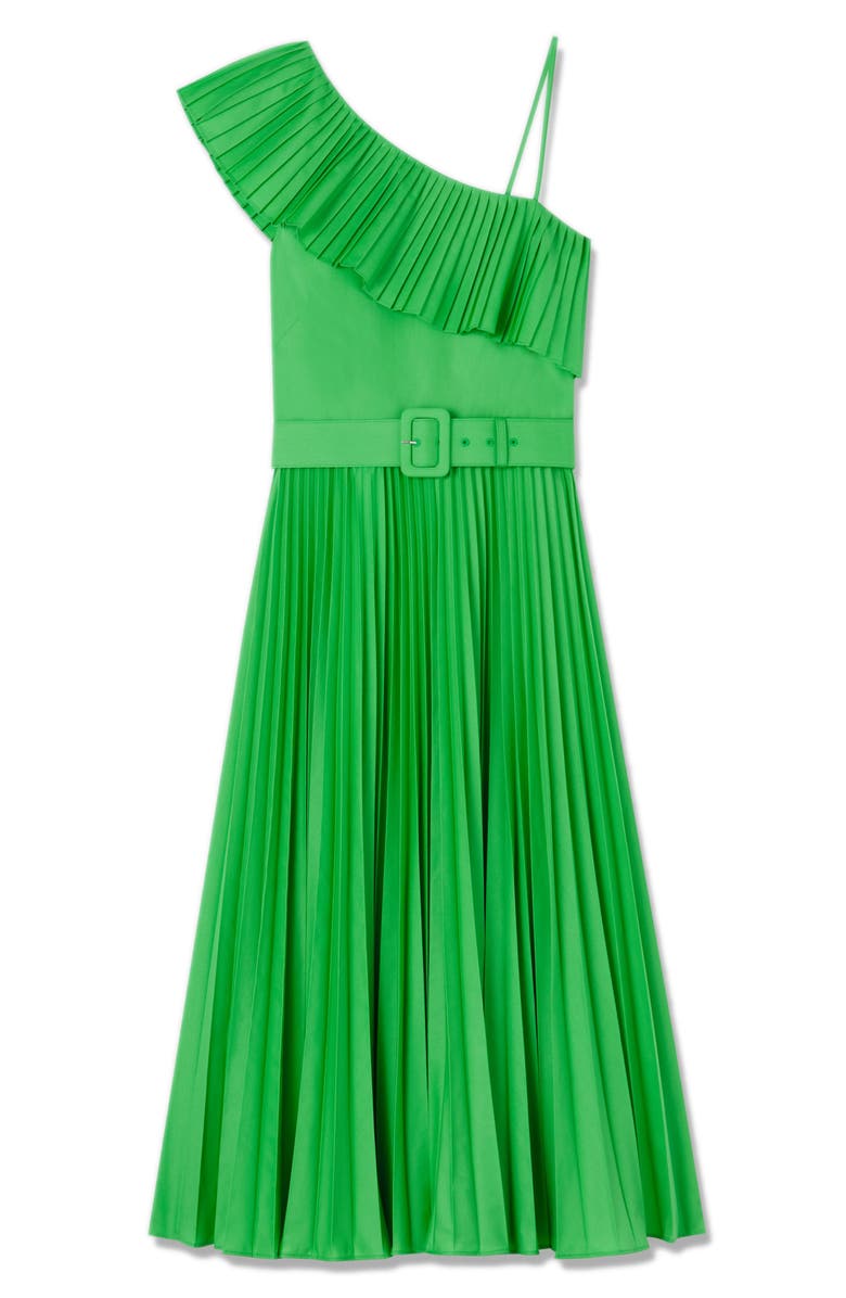 LK Bennett Josephine Pleated Belted One-Shoulder Midi Dress, Alternate, color, Green