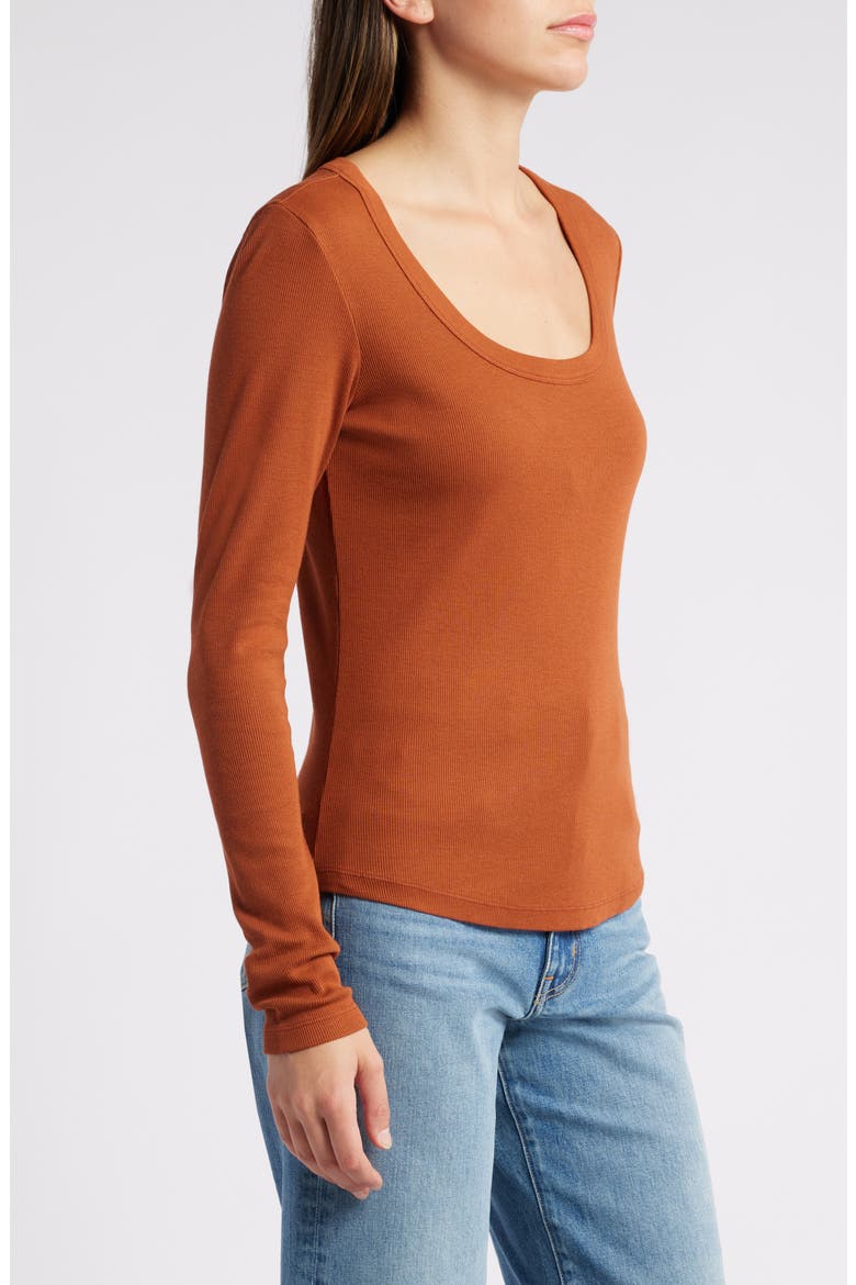 Scoop Neck Long Sleeve Cotton & Modal T-Shirt, Alternate, color, RUST HILLS
