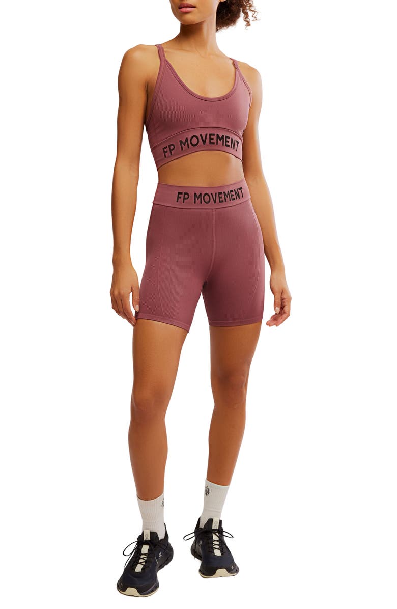Free People FP Movement Long Haul Logo Sports Bra, Alternate, color, Clove
