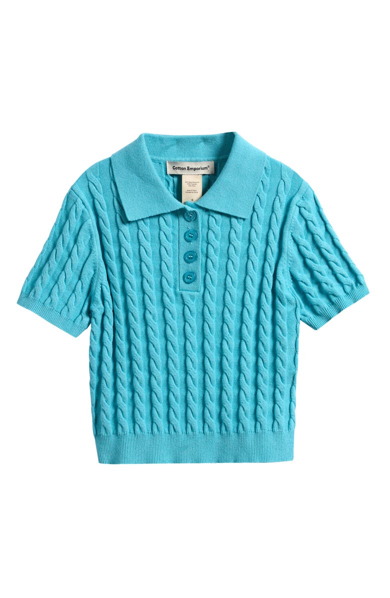 Cotton Emporium Kids' Cable Polo Sweater, Main, color, Turqoise Blue