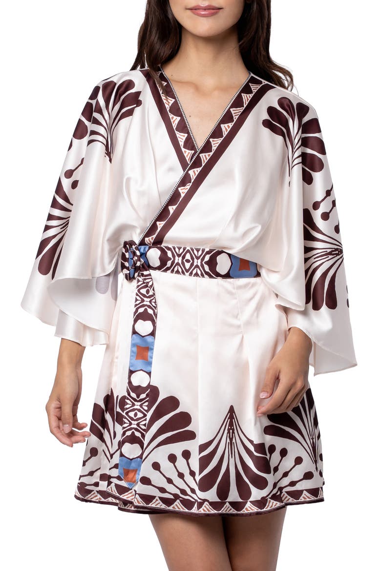 Avaele Satin Wrap Dress, Alternate, color, CREAM MULTI