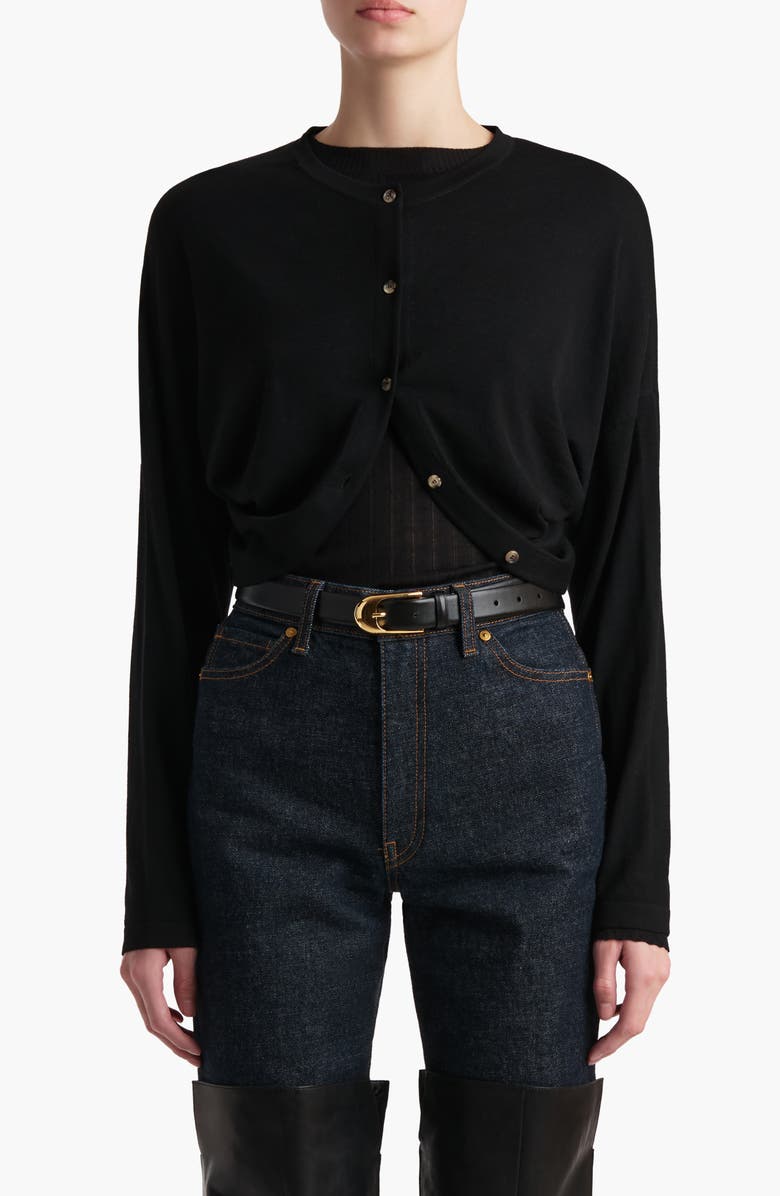 Khaite Finn Wool Blend Crop Cardigan, Main, color, Black