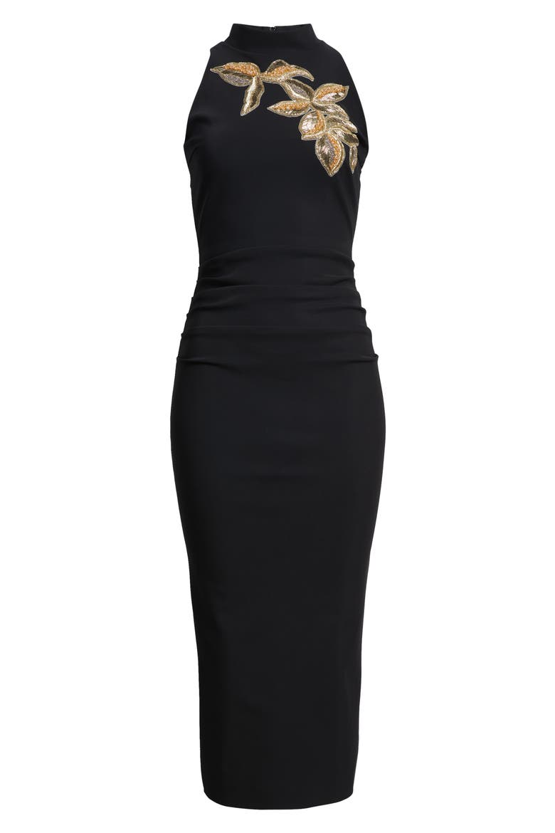 Nimby Beaded Floral Cocktail Midi Dress, Alternate, color, BLACK
