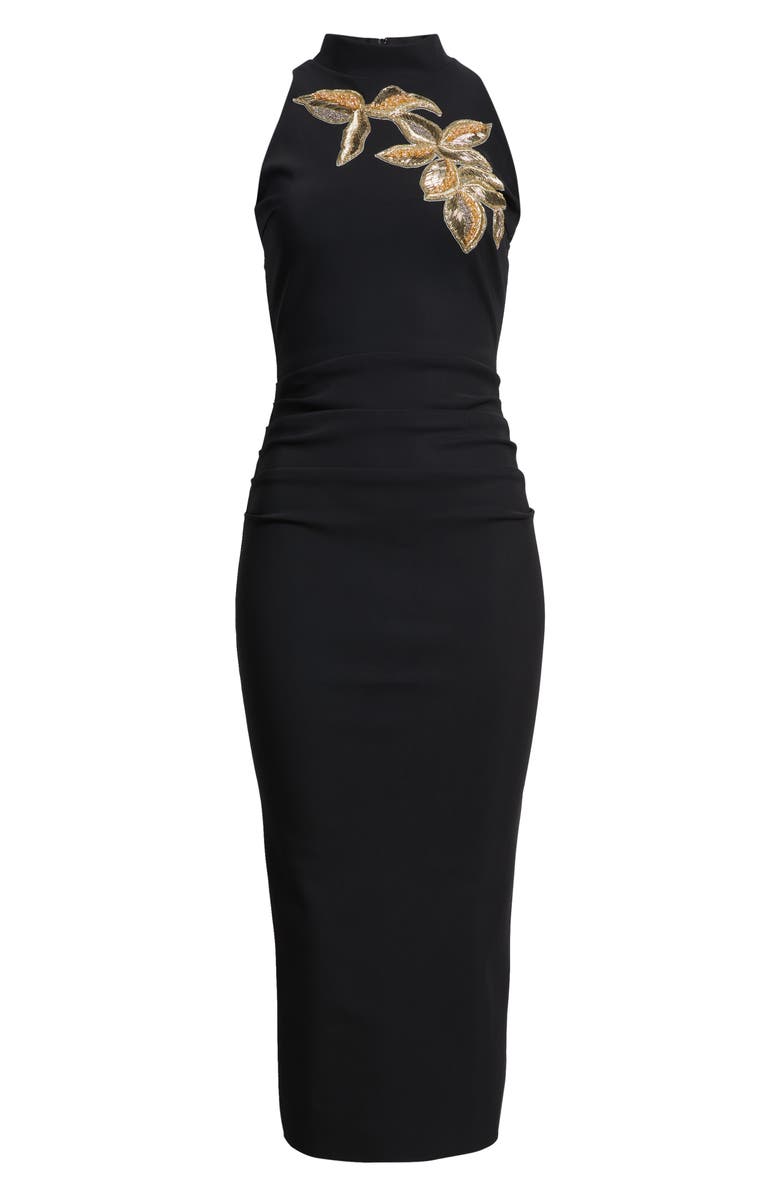 Chiara Boni La Petite Robe Nimby Beaded Floral Cocktail Midi Dress, Alternate, color, Black