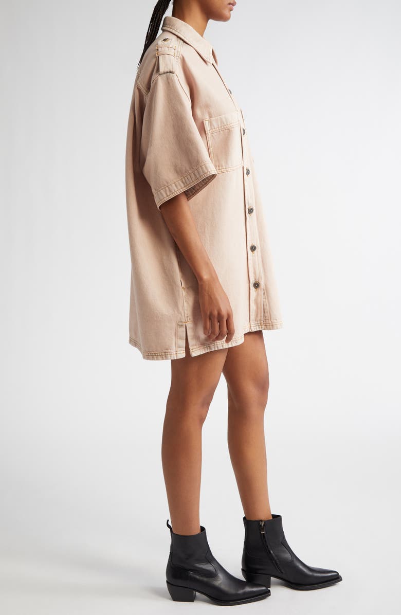 Golden Goose Nicky Oversize Denim Short Sleeve Button-Up Shirt, Alternate, color, Shadow Gray