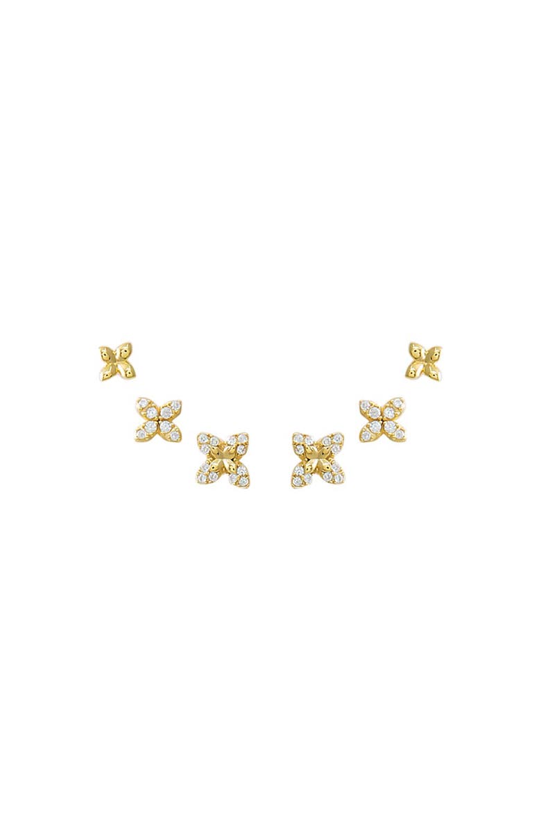 BY ADINA EDEN Solid/Pave Graduated Four Leaf Flower Stud Earring Combo Set, Main, color, Gold