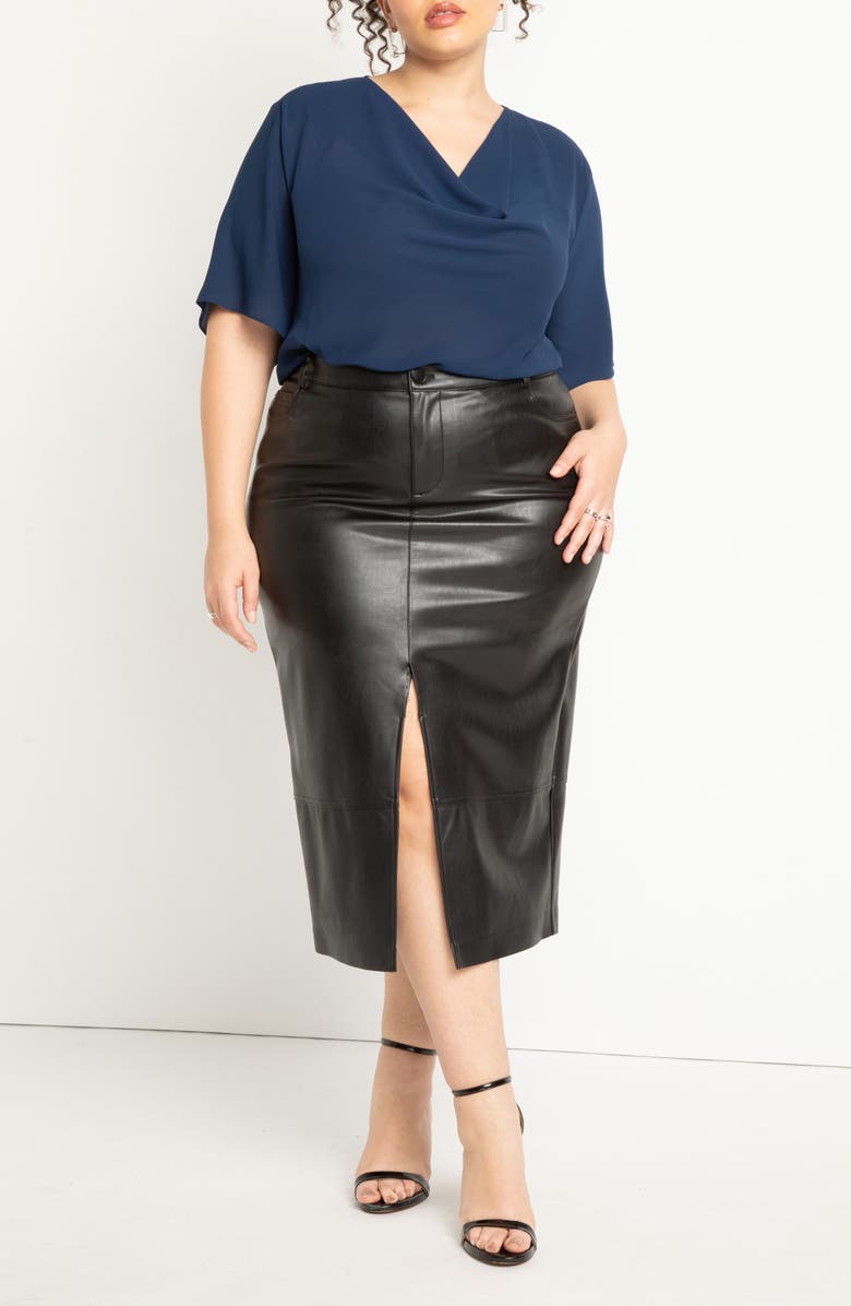 ELOQUII Draped Cowl Neck Blouse, Alternate, color, 