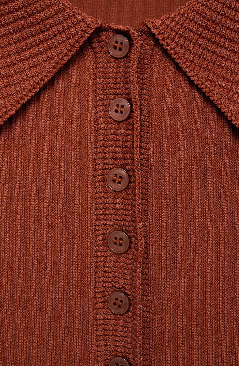 MANGO Rib Short Sleeve Polo Sweater, Alternate, color, Russet