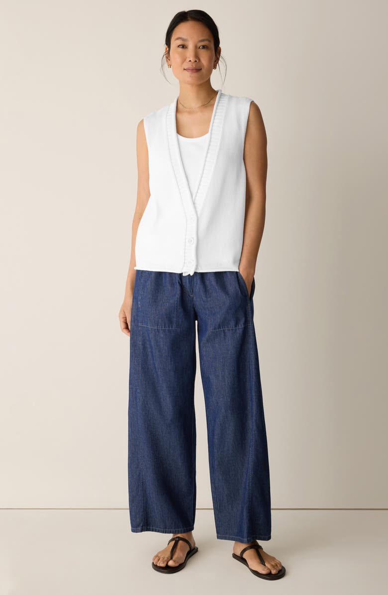 Eileen Fisher V-Neck Organic Cotton Blend Vest, Alternate, color, White