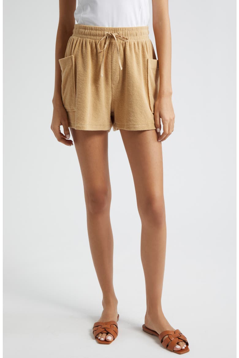 Terry Cloth Drawstring Shorts, Main, color, SAND CASTLE