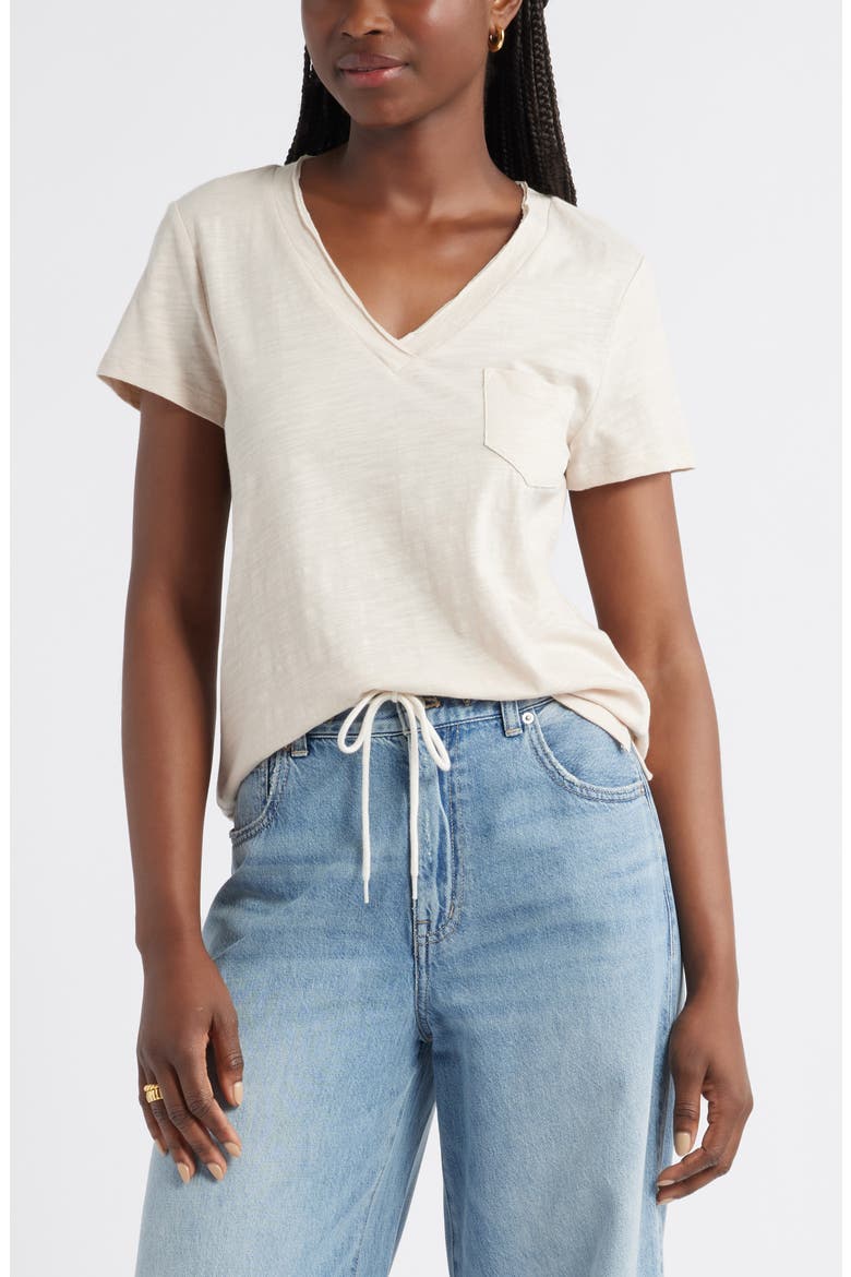 Cotton & Modal V-Neck T-Shirt, Main, color, BEIGE MORN