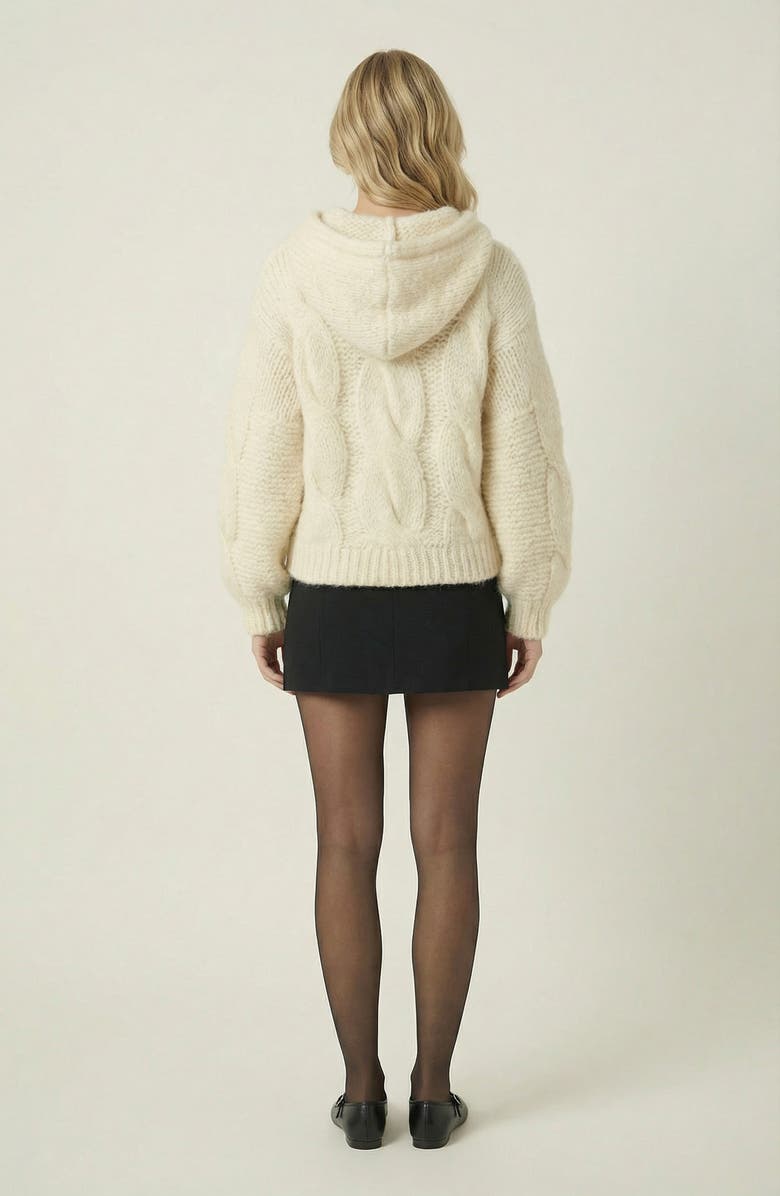 Modenaire Cable-Knit Hoodie with Pockets, Alternate, color, Cream