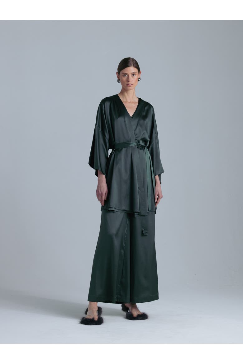 Silk 3/4 Sleeve Dressing Gown, Alternate, color, Rich Green
