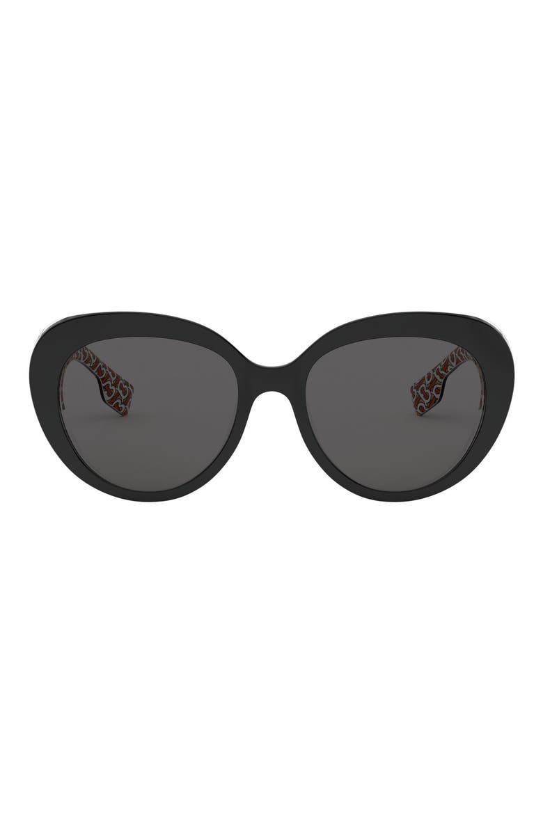 54mm Round Cat Eye Sunglasses, Alternate, color, BLACK/GREY SOLID