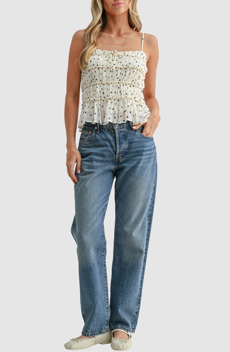 All in Favor Polka Dot Sleeveless Peplum Top, Alternate, color, Ivory Black Dot