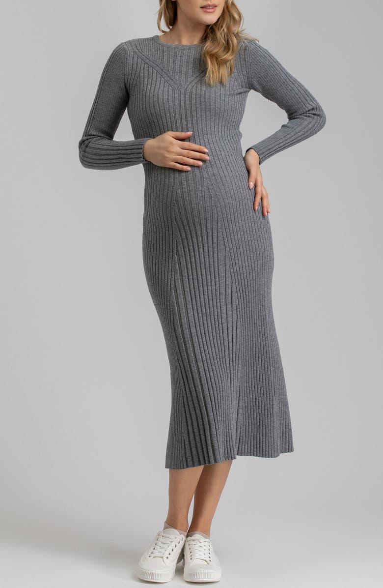 PIETRO BRUNELLI MATERNITY Long Sleeve Rib Maternity Midi Sweater Dress, Main, color, Light/ Pastel Grey