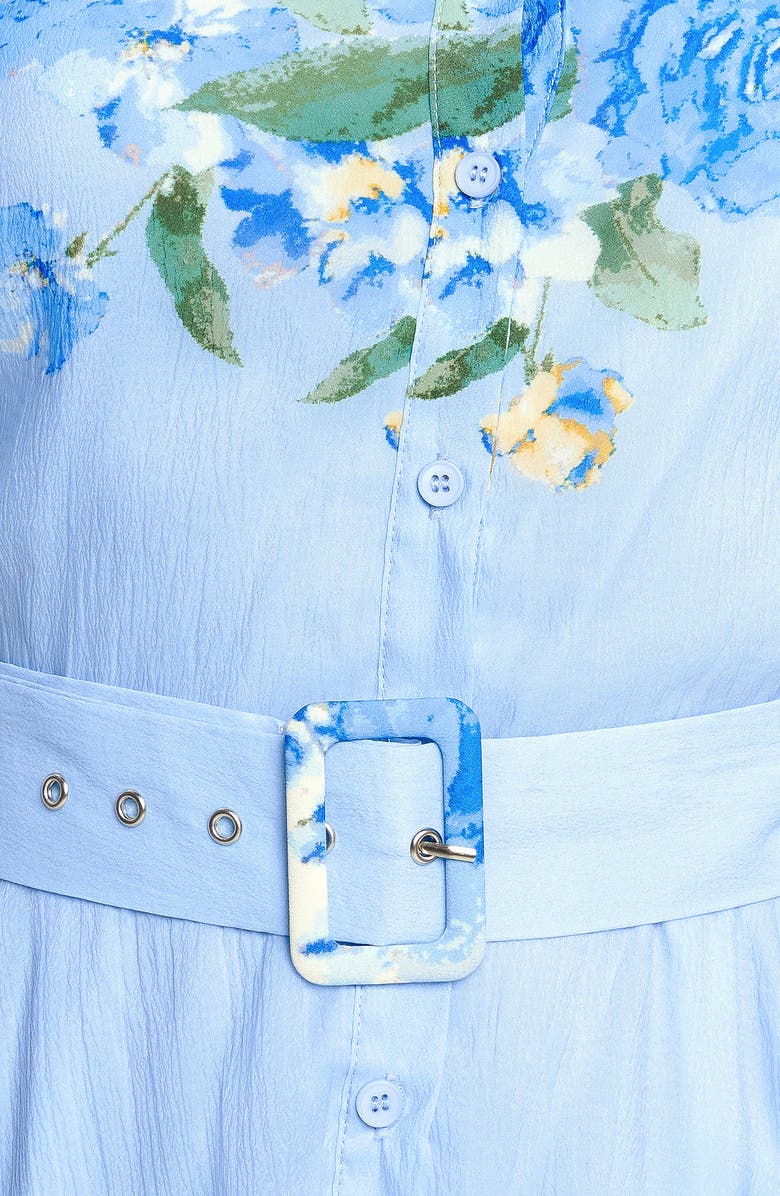 FLYING TOMATO Floral Crepe Midi Shirtdress, Alternate, color, Light Blue