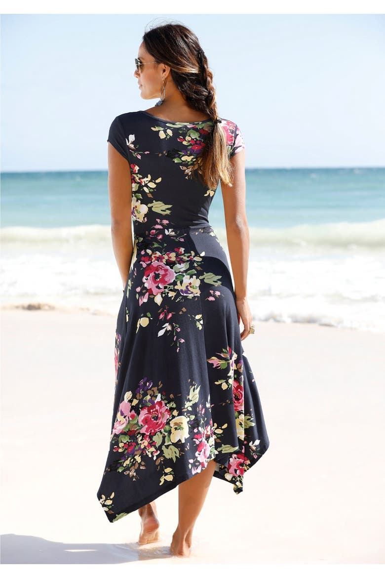 Handkerchief Hem Dress, Alternate, color, Navy Printed