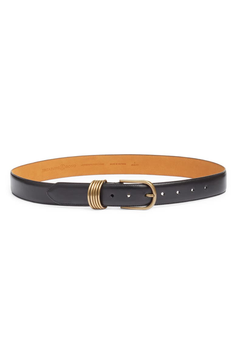 Treasure & Bond Parker Brass Hoop Leather Belt, Main, color, Black