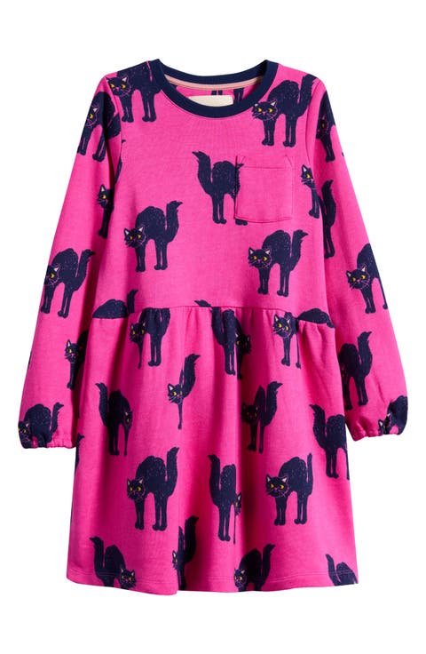 Kids' Cat Print Long Sleeve Cotton Sweatshirt Dress (Toddler, Little Kid & Big Kid)