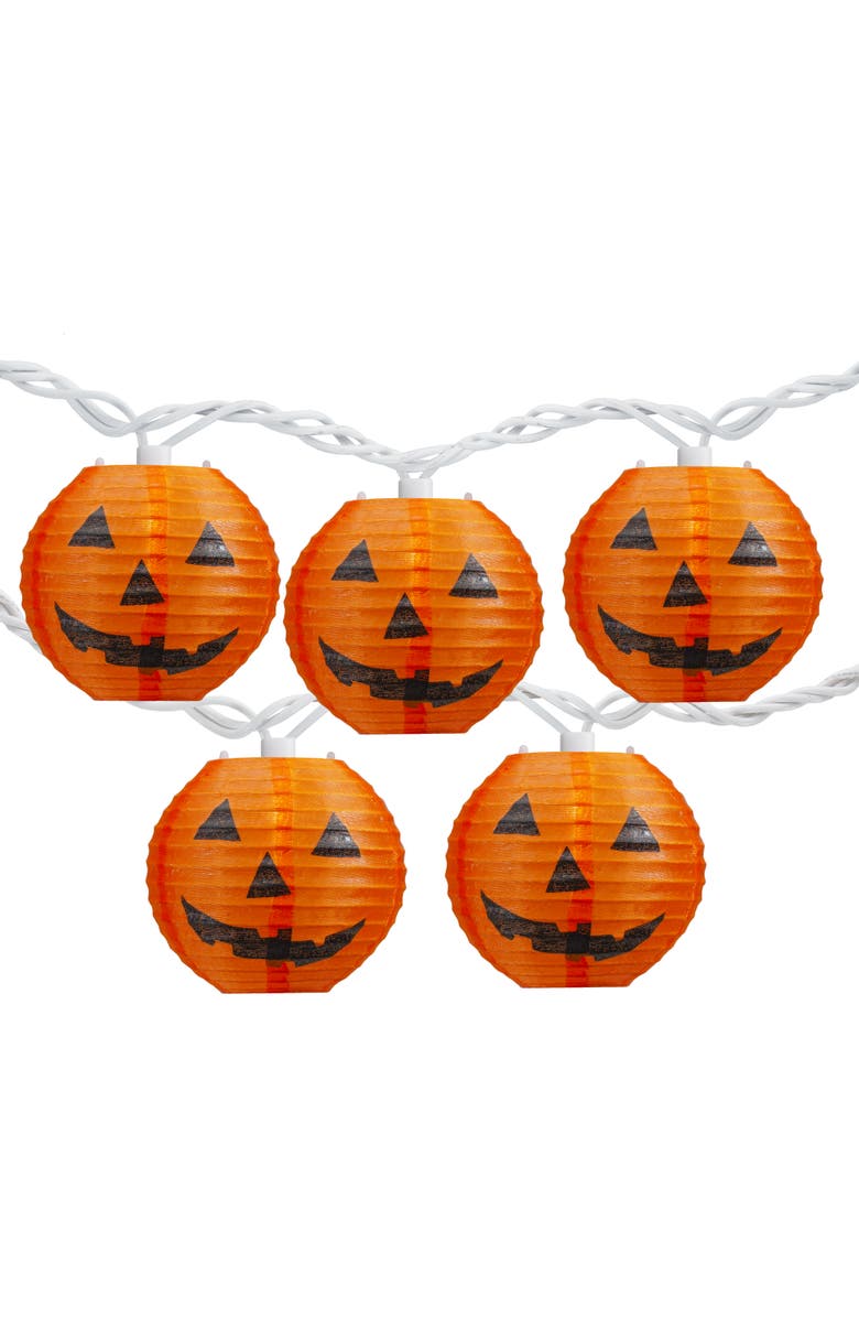 Northlight Jack-O-Lantern Paper Lantern Halloween Lights - Clear - 8.5' White Wire - 10ct, Main, color, Orange