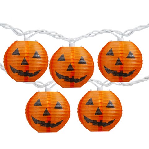 Jack-O-Lantern Paper Lantern Halloween Lights - Clear - 8.5' White Wire - 10ct