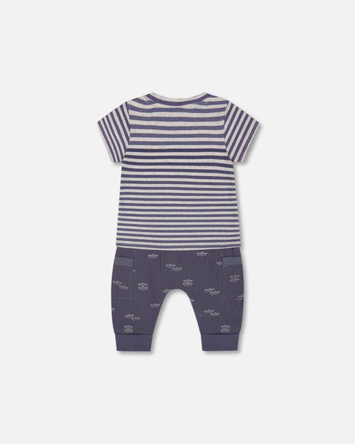 Deux Par Deux Baby Boy's Organic Cotton Top And Muslin Pant Set Striped Navy In Striped Navy