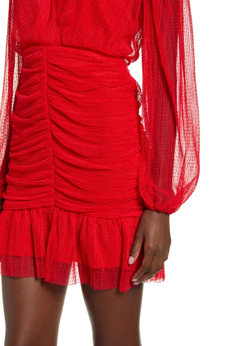 4SI3NNA Long Sleeve Shirred Tulle Minidress, Alternate, color, 