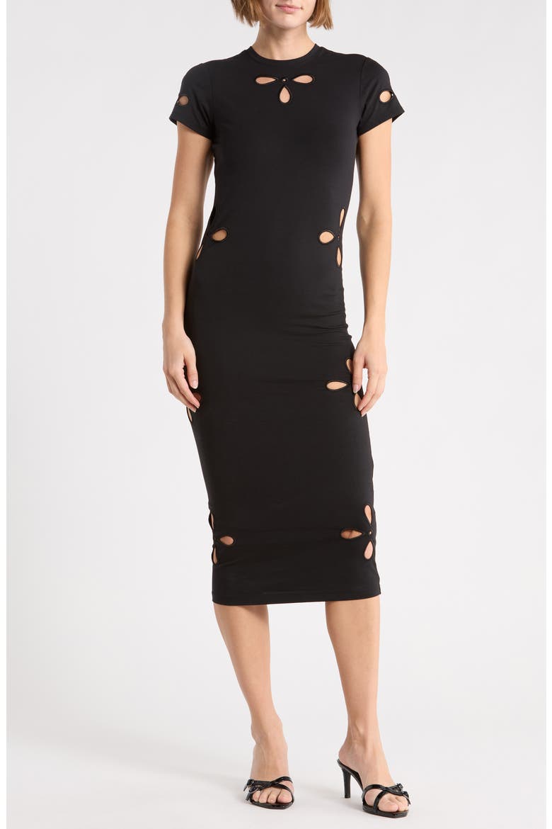 Super Stretch Eyelet Midi Dress, Main, color, BLACK001