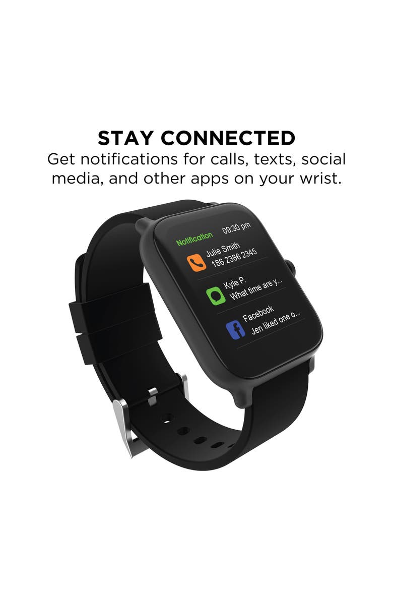 24/7 EVO Rectangle Smartwatch, 43mm, Alternate, color, BLACK CASE BLACK/ BLACK