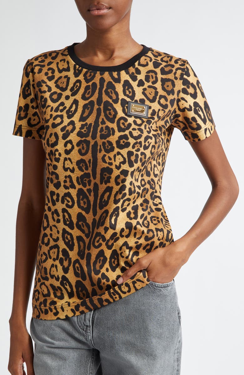 Dolce&Gabbana Interlock Leopard Print Cotton T-Shirt, Alternate, color, 