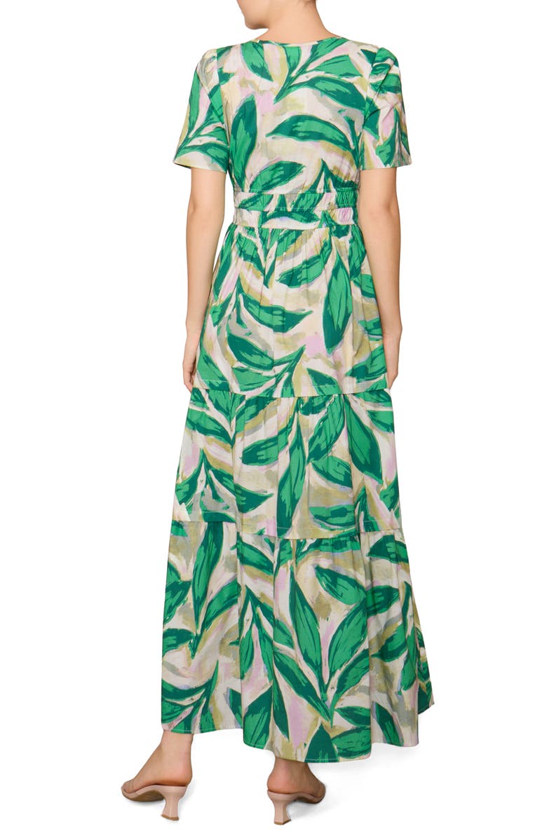 MELLODAY Short Sleeve Tiered Maxi Dress, Alternate, color, Multi Green Leaf