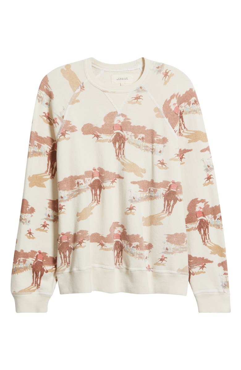 THE GREAT. The Slouch Crewneck Sweatshirt, Alternate, color, Riding Horses Print