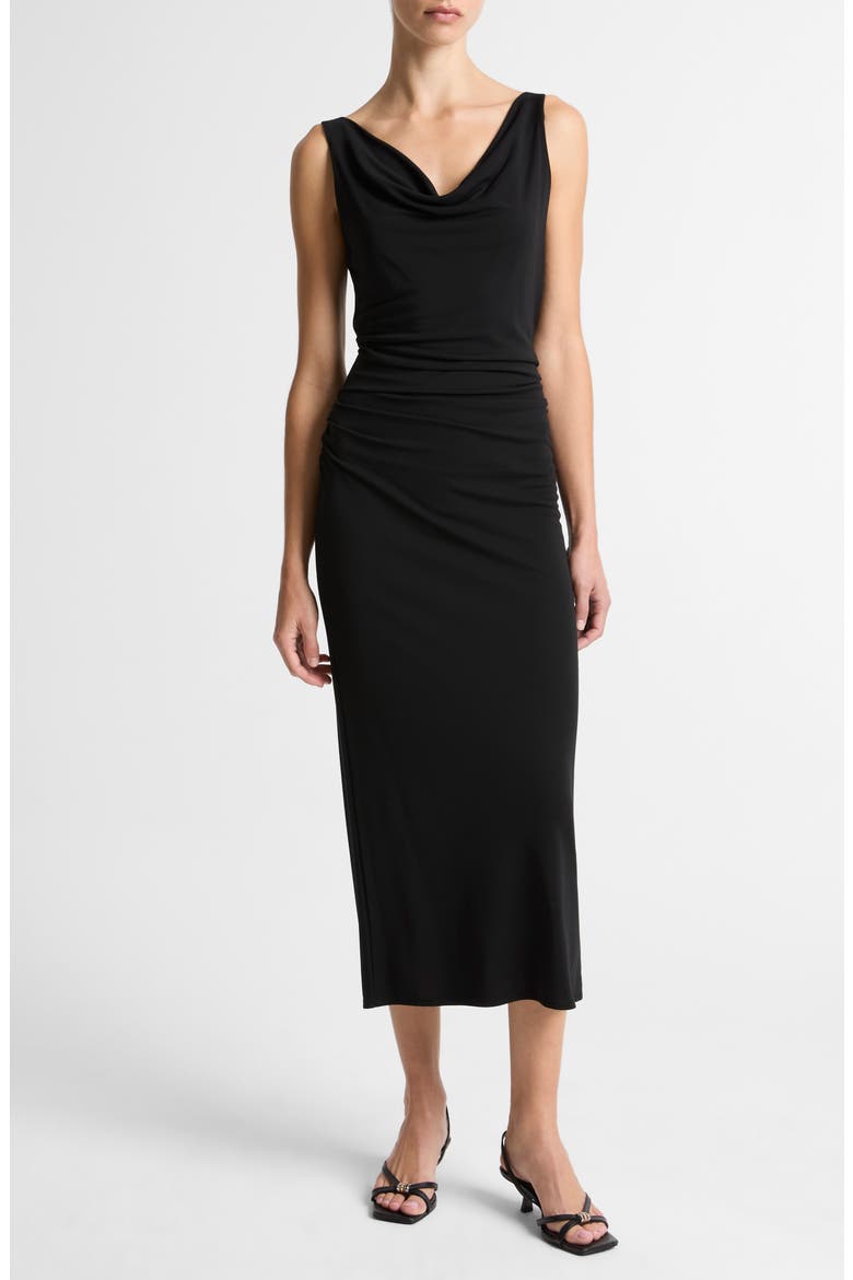 Cowl Neck Matte Jersey Midi Dress, Main, color, BLACK