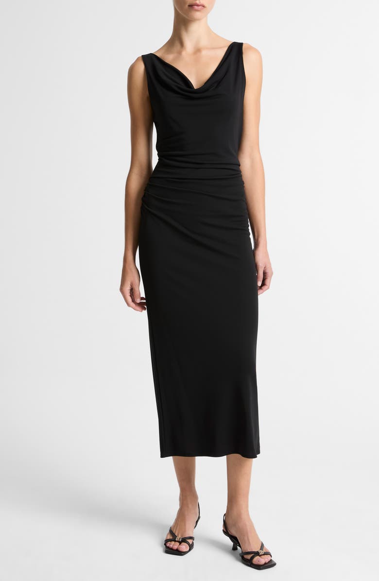 Vince Cowl Neck Matte Jersey Midi Dress, Main, color, Black