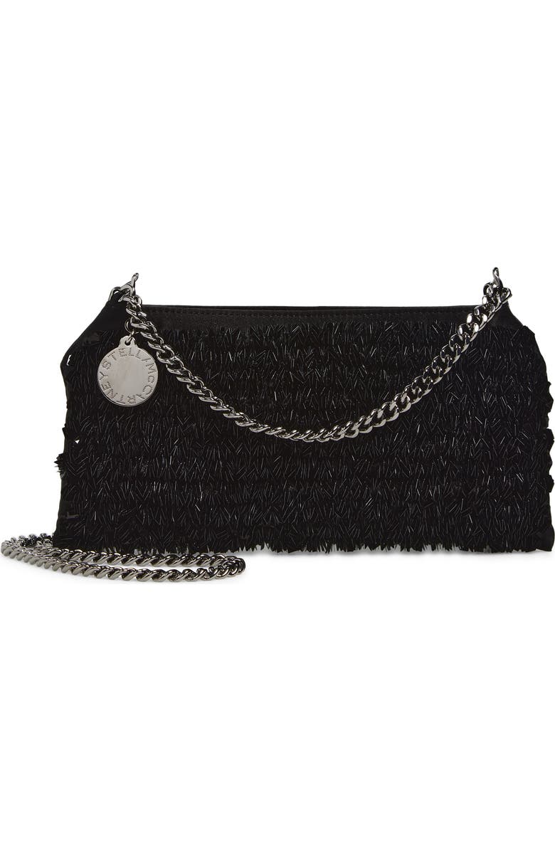 Stella McCartney Mini Falabella Beaded Satin Evening Bag, Main, color, Black
