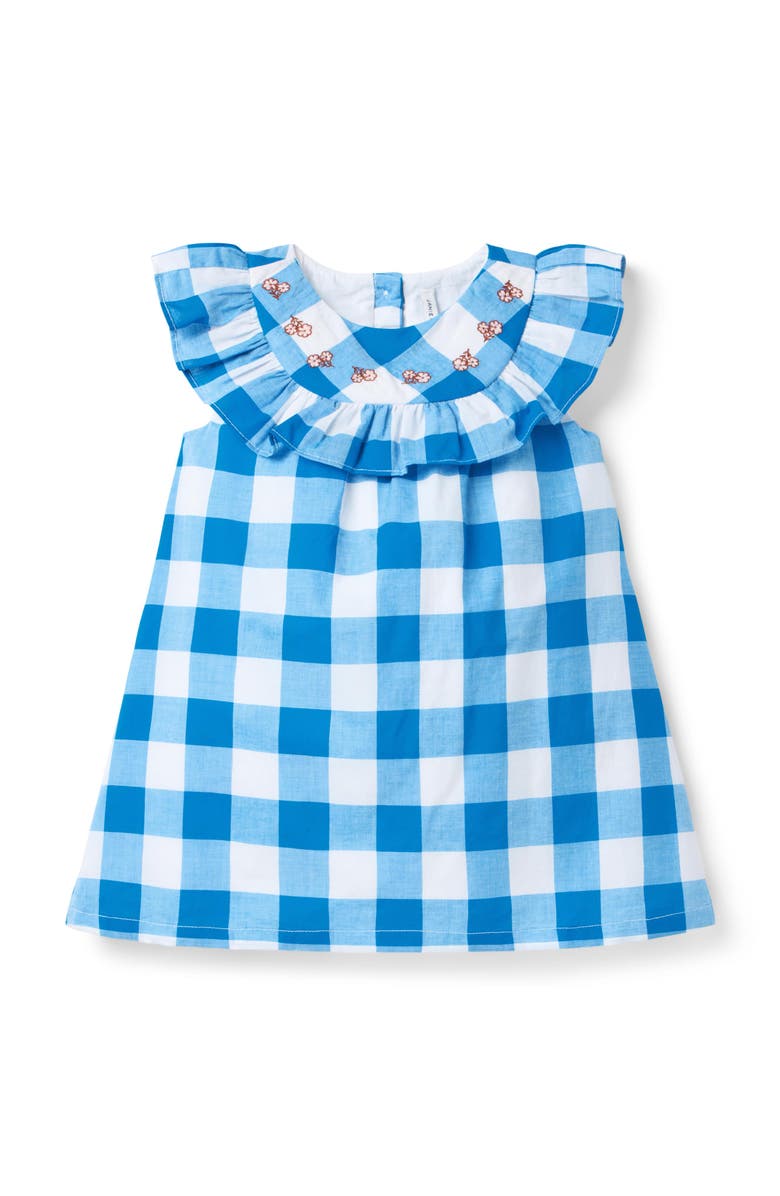 Janie and Jack Gingham Ruffle Dress, Main, color, Blue