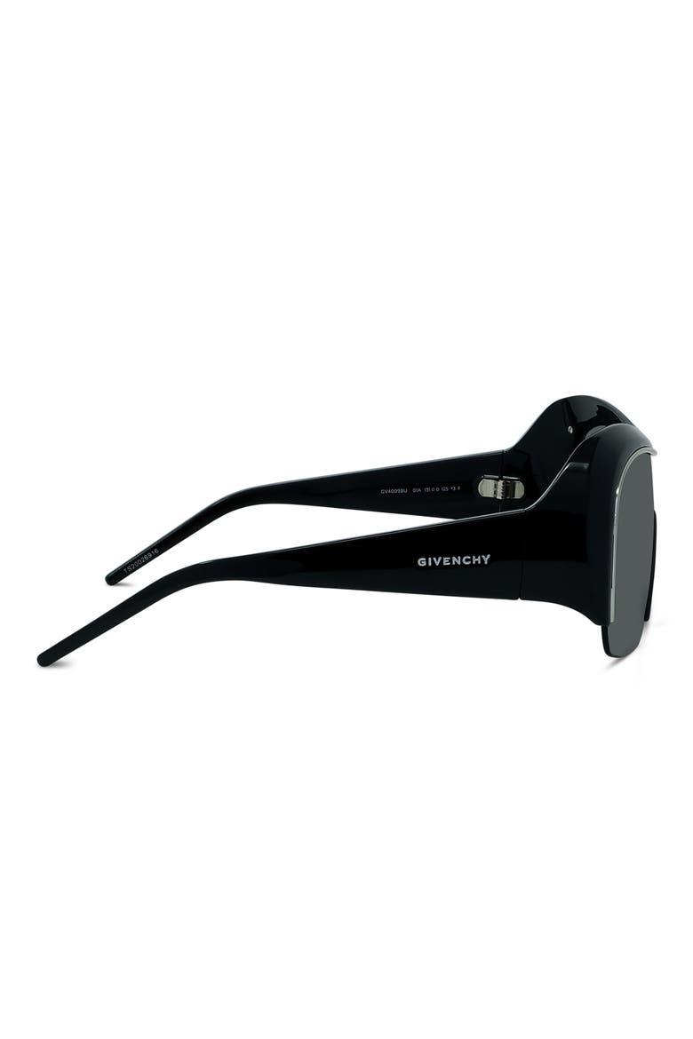Night Bird Geometric 131mm Shield Sunglasses, Alternate, color, SHINY BLACK / SMOKE