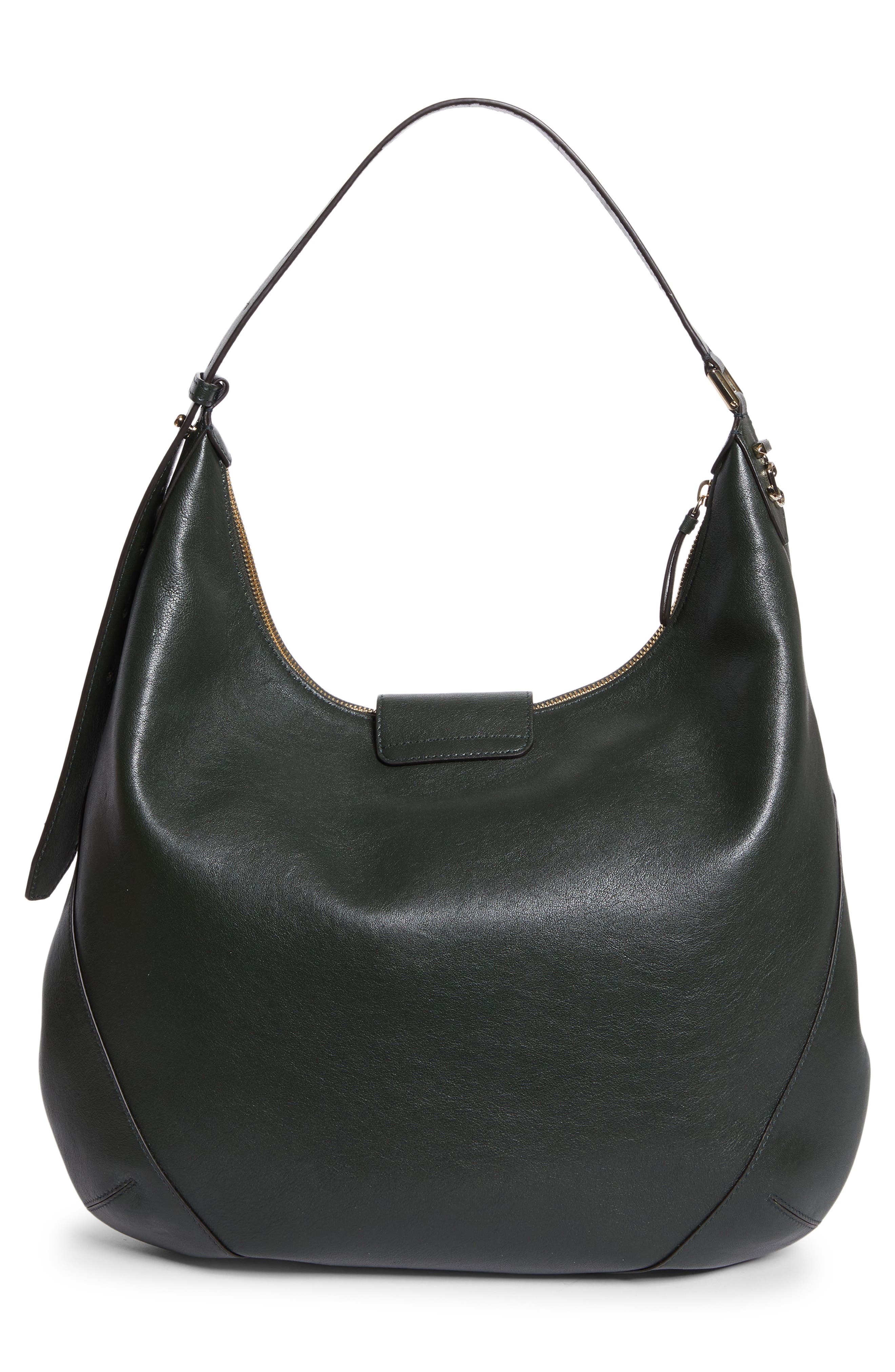 Jimmy Choo Medium Bar Hobo Leather Shoulder Bag, Alternate, color, British Green/ Shiny Gold