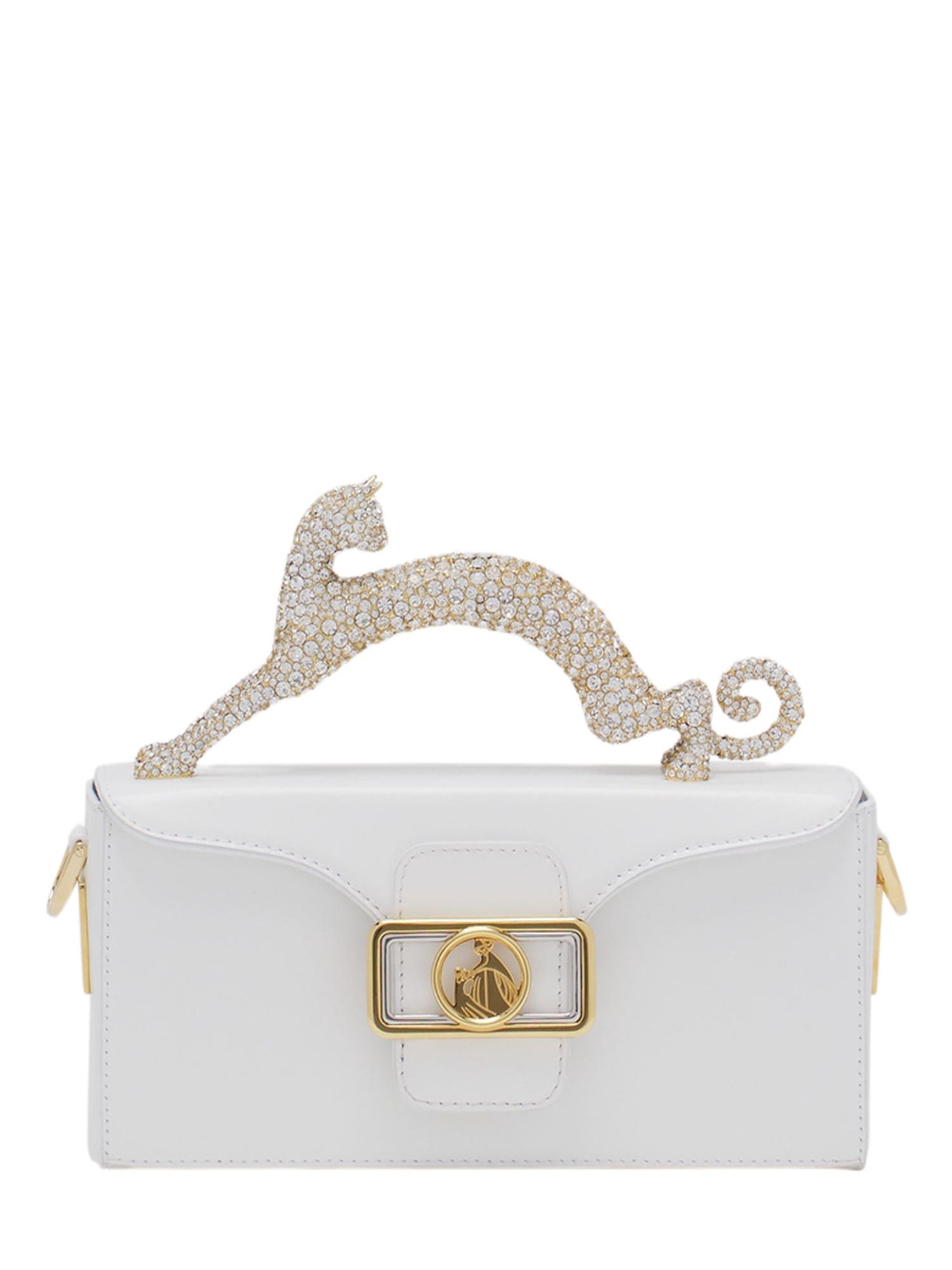 Lanvin PENCIL CAT BAG IN LEATHER AND RHINESTONES, Main, color, White